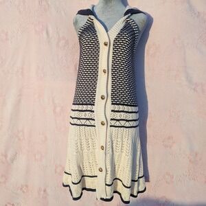 Anthropologie Lia Molly Hooded Sweater Dress S Button Up Coastal Crochet Mini